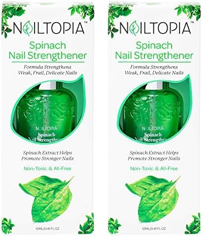 Nailtopia Spinach Nail Strengthener - Revitalizing Nail Strengthener Treatment for Stronger Nails - Growth Serum for Damaged, Thin, Cracked Nails - Vitamin Infused, Bio Sourced, and Vegan - 0.41 oz