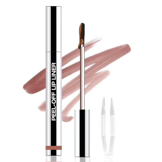 Peel Off Matte Liquid Lip Gloss Stain-Lip Liner with Tweezer, Brown Peel Off Lip Stain, Long Lasting & Waterproof Lipstick Tattoo, Transfer-Proof Lip Gloss for All Skin Types (02#, 1Pcs)
