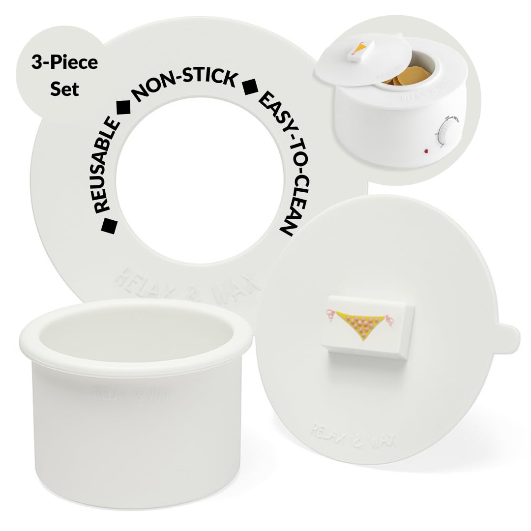 Reusable Non-Stick Silicone Wax Collars + Can + Lid for Wax Pot – Fits All 14-16 oz Wax Cans & Warmers – Wax Warmer Collars for Easy, Mess-Free Cleaning, 3-Piece Set (Collar + Can + Lid, White)