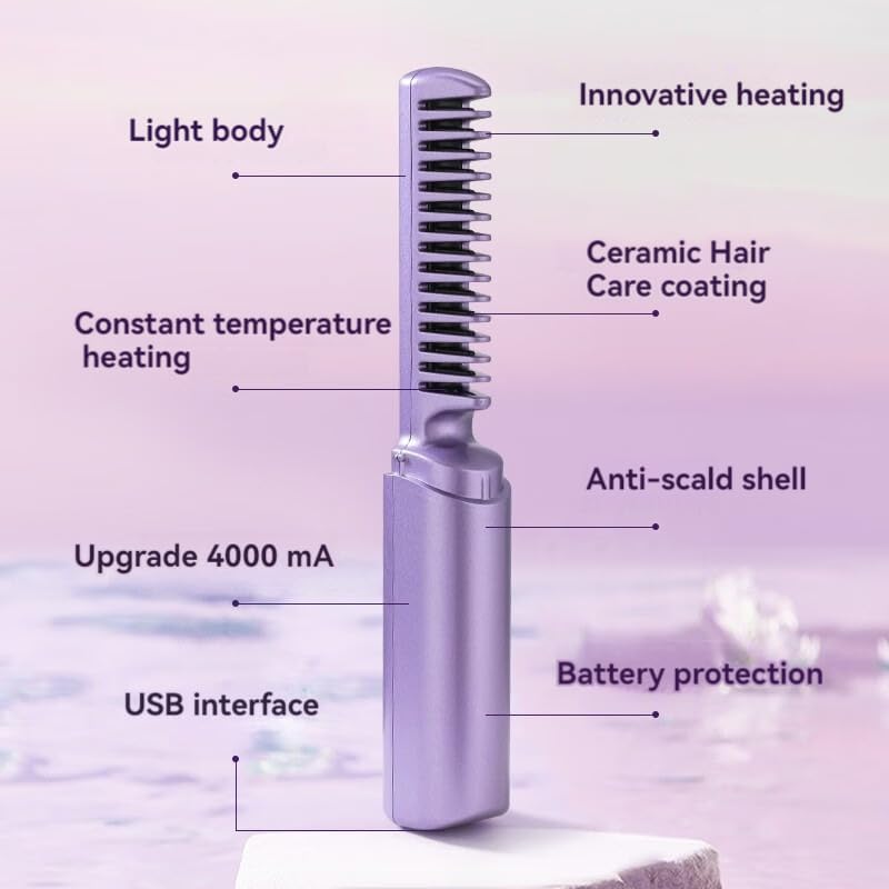 Figureor Latest Hairdressing Comb Smooth,Ceramic Hair Dressing Comb with 3 Temp Settings, Rechargeable Mini Dual Purpose Curling Iron,Cordless 2-in-1 Touch-Up Combs for Less Frizz(Pink+Green)