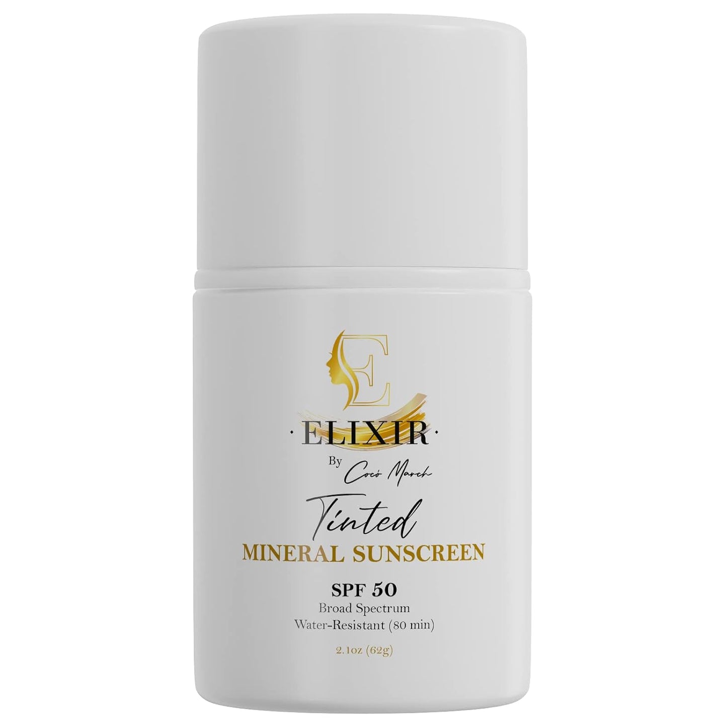 Elixir by Coco March Broad Spectrum Mineral Tinted Sunscreen SPF 50 Water-Resistant-80 min, Hydrates and Enhances Skin, Adults and Children- 2.1 oz 59 g