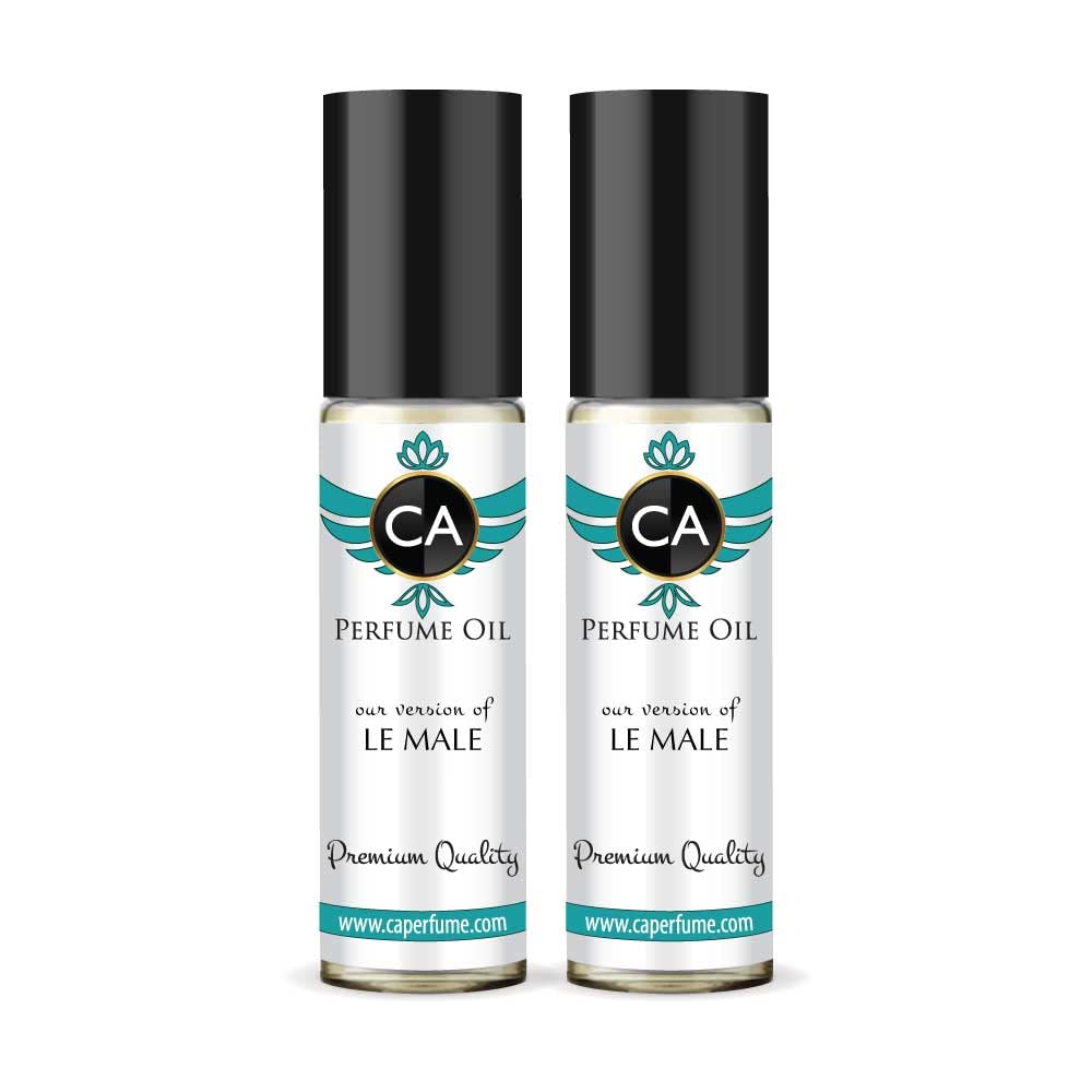 CA Perfume Impression of Le Male for Men Eau De Parfum Amber Fougere Scent Long Lasting Cologne for Men Travel Size TSA Ready for Day and Night Wear 0.33 Fl Oz 10ml (Pack of 2)