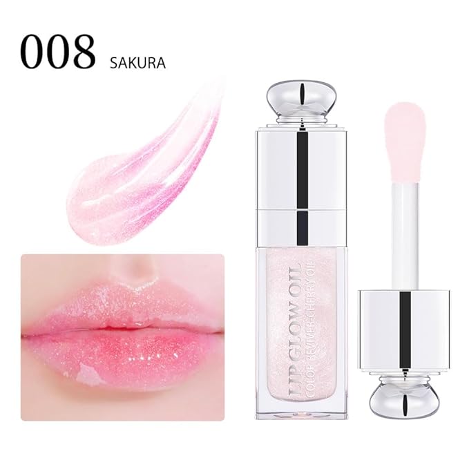 Hydrating Lip Glow Oil-Lip care oil- Lip Oil Tinted for Lip Care and Dry Lips-Prevents Dry Cracked-Non-sticky Big Brush Head-Lip Plumping -Lip Oil gloss tinted-008