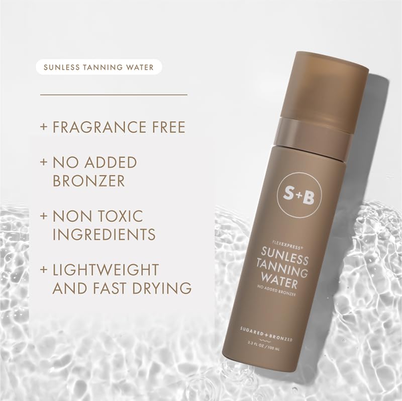 SUGARED + BRONZED Sunless Tanning Water - No Added Bronzer, FlexExpress® Formula, Self-Tanner for Face & Body, Lightweight, Hydrating, Clean Ingredients, Long-Lasting, Suits All Skin Types (4 Fl Oz)