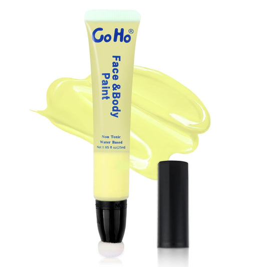 Go Ho Pastel Yellow Face Paint Stick(0.85oz),Water Based Cream Yellow Body Paint Washable with Cushion Applicator Spong Tip Easy-to-use,Halloween Cosplay SFX Minions Makeup