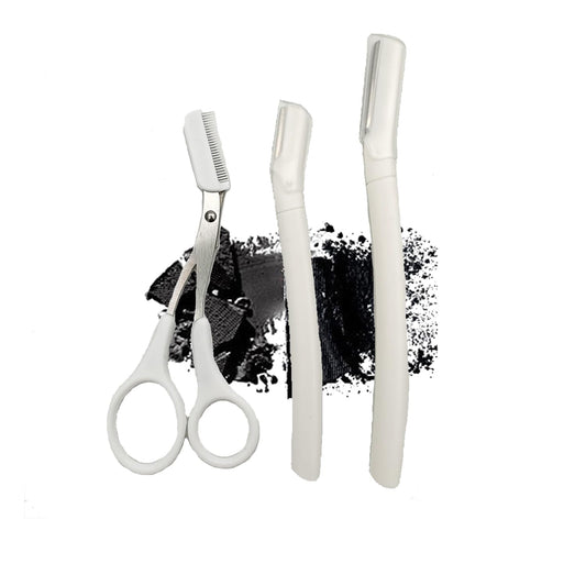 Eyebrow Razors Sets, 2PCS Razor with Protective Cover, 1PCS Scissor, Facial Hairs Peach Fuzz Removal, Face Shavers (White)