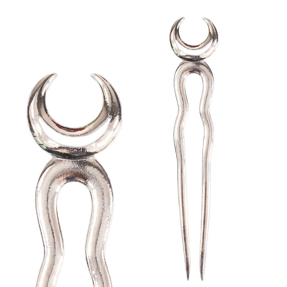 2pack Crescent Moon Styling Pins Black Wicca Witch Hair Slide Renaissance Festival Hair Acceossories for Women Hair Stick Antique Silver Plated