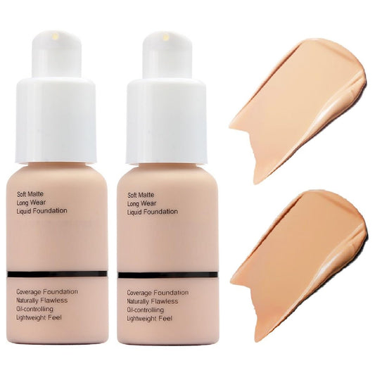 2 Pack Foundation,Flawless Soft Matte 24 HR Oil Control Concealer Makeup,Full Coverage Foundation for Women and Girls (102 Nude+104 Buff Beige)