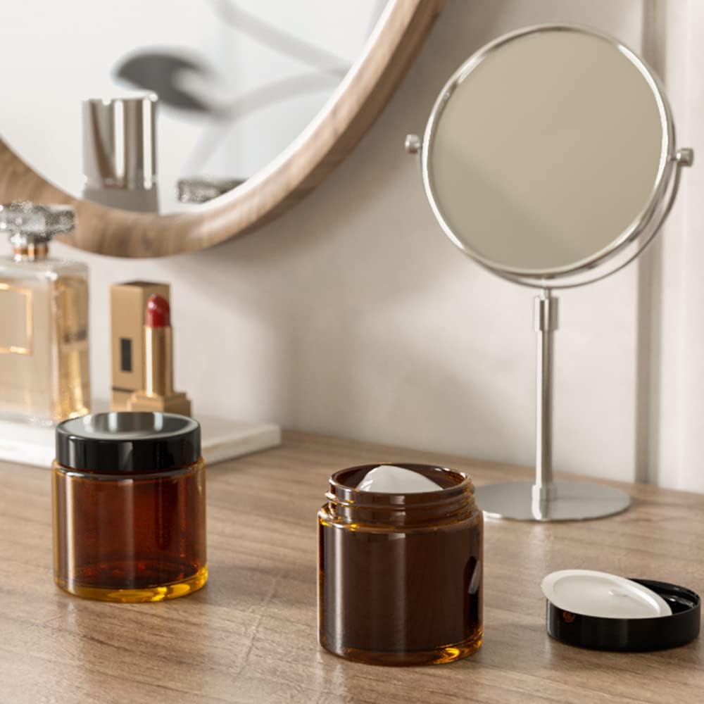 Tecohouse 4 oz Amber Glass Jar with Lids, 48 Pack Small Candle Jars with Lids & Sticker, Empty Cosmetic Containers for Sample, Cream, Spice, Lotion, Ointments Drying jar