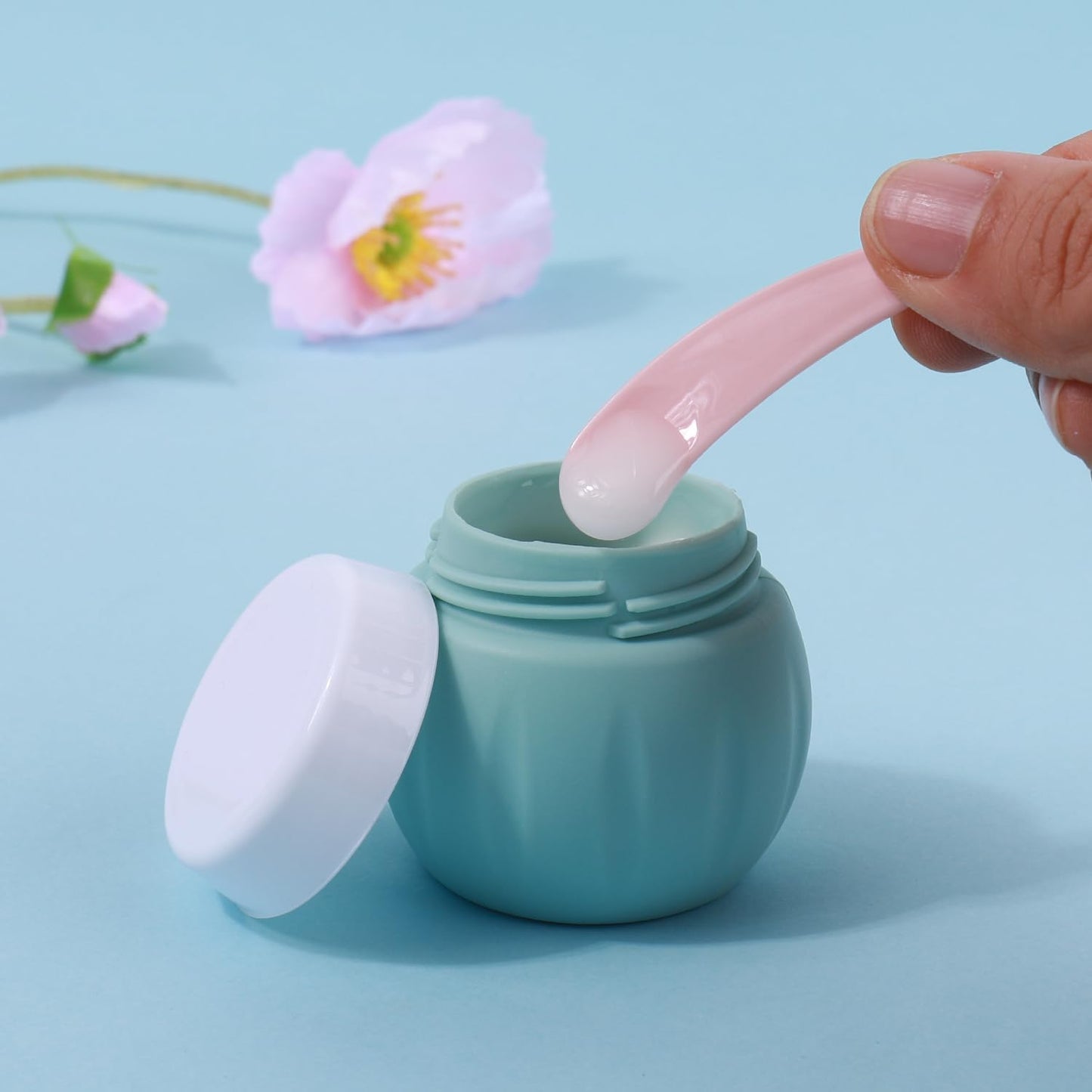 GLAMFIELDS TSA Approved 2Pcs 1.7oz+3Pcs 1oz Travel Size Silicone Jars BPA Free, Leak-proof Travel Essentials with Lid for Cosmetic Face Hand Body Cream Green (5Pack)