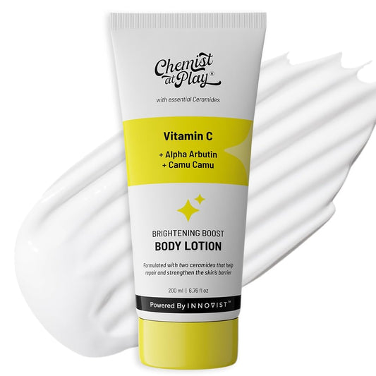 Chemist at Play Brightening Body Lotion with Ceramides | Alpha Arbutin, Camu Camu & Vitamin C | All Skin Types | For Bright, Moisturized & Glowing Skin | 200 ml