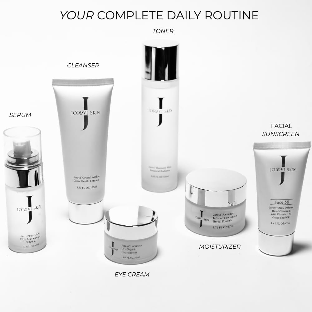 Jorovi Beauty Complete Skincare Set -6- Piece Regimen with Cleanser, Toner, Face Serum, Eye Cream, Facial Moisturizer, and SPF 50 Lotion Kit for Women & Teens (Skin care Gift Set)