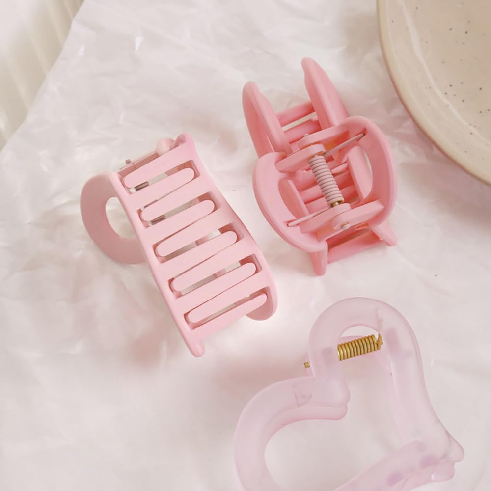 3Pcs Cute Medium Matte Acrylic Pink Hair Claw Clips - Love Heart Jaw Clips for Women, Valentine's Day Party Hair Styling Accessories