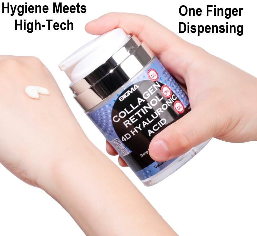 Anti-Aging Face Cream $6.47/oz - 5% Marine Collagen 3% Retinol 5% Hyaluronic Acid - Wrinkle Firming Moisturizer Face Neck - Professional Strength 3.7oz - 1 Finger Cream Dispenser