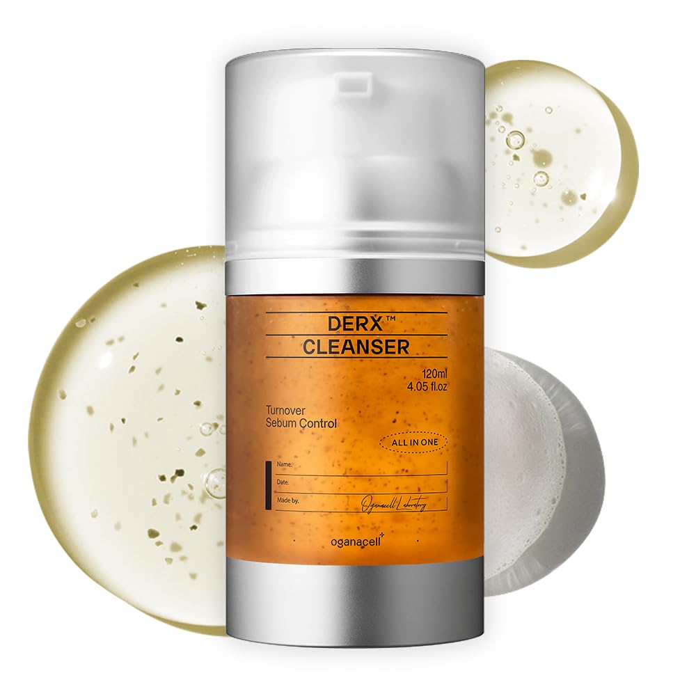 Oganacell DERX Revitalizing Facial Cleanser with Peptides & Walnut Microbeads - Gentle Exfoliating Gel To Foam for all Skin, Korean Clinic-Developed (120ml/4.05 fl.oz.)