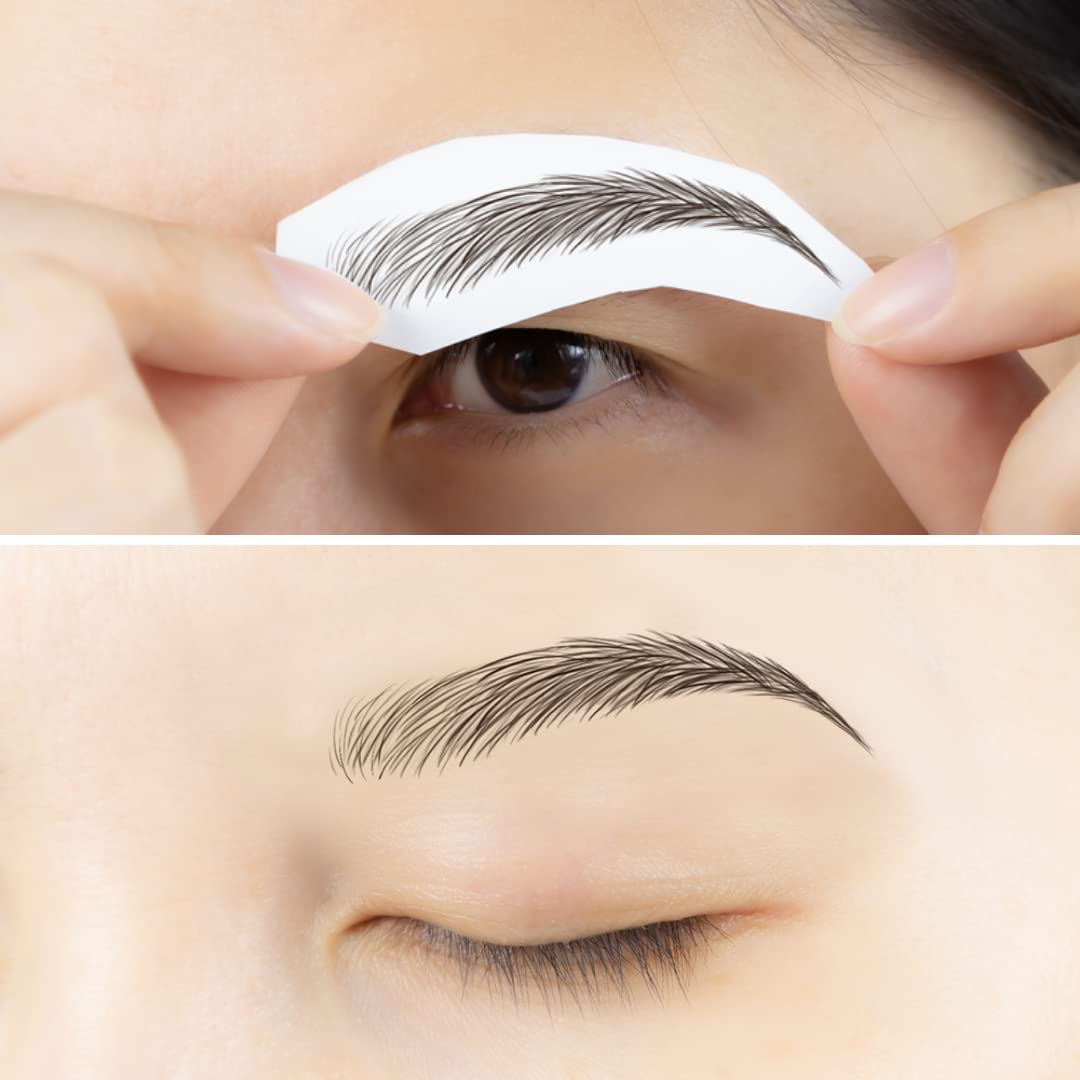 Bliss and Beyond USA | Waterproof Eyebrow Tattoo Stickers. A real hair stroke look. Hair replacement without surgery. Solution for hair loss. Bushy Tinted eyebrow tattoos. (New Miami, Dark Brown)