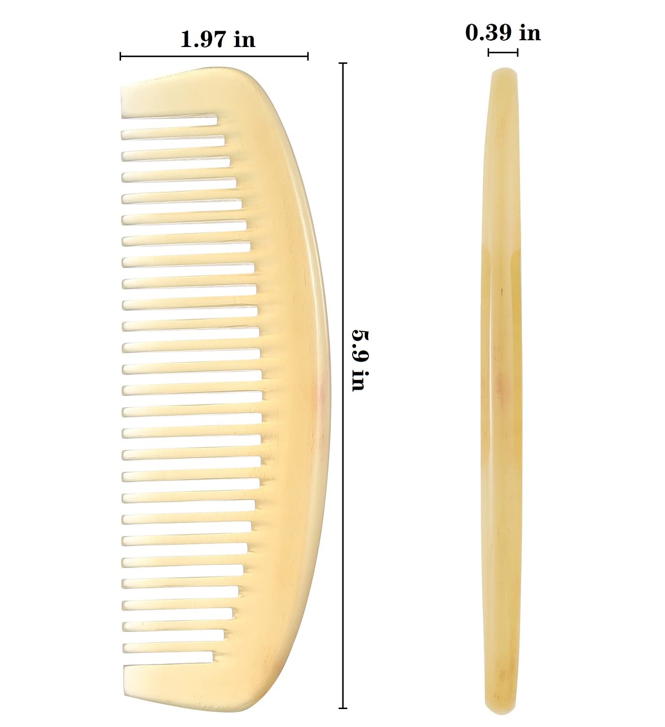Premium Quality 100% Handmade Anti Static Natural Sheep Horn Comb - Professional Detangling Massage Comb (Wide Tooth)