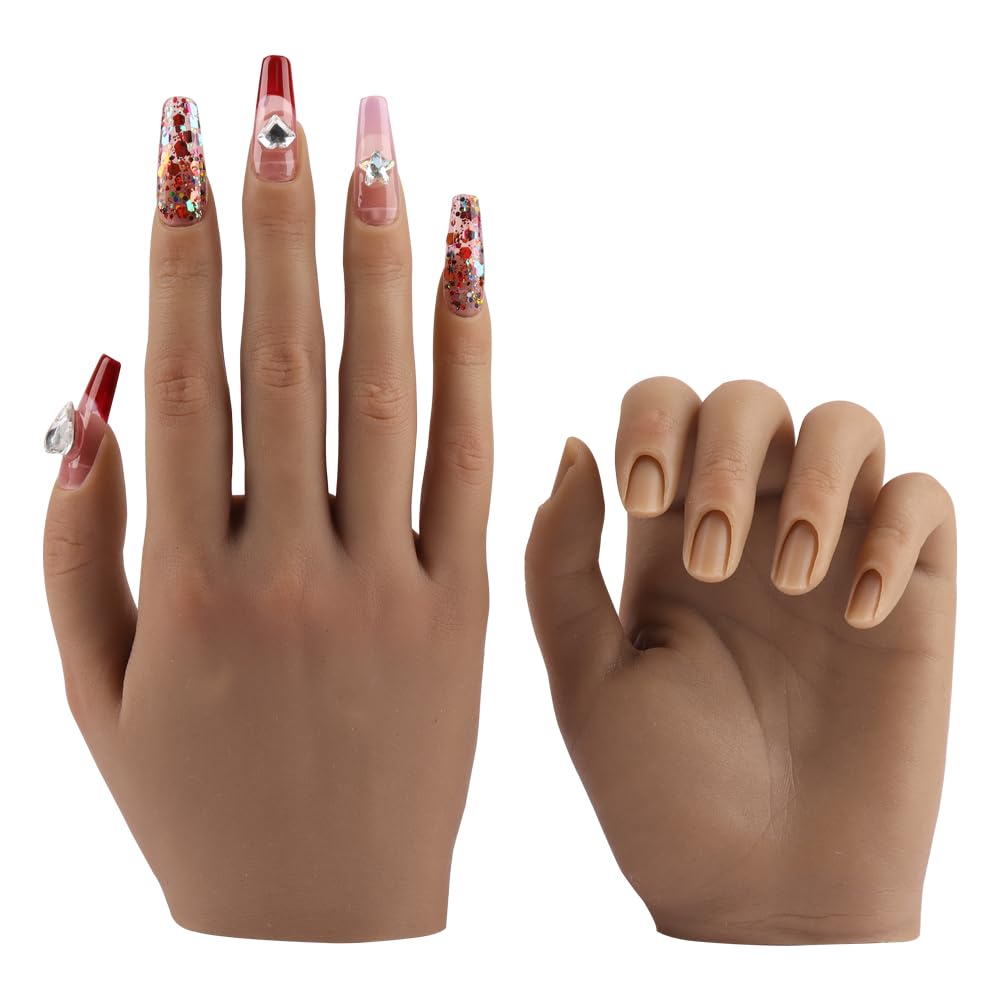 Life Size Female Mannequin Hand for Sketching & Display - Silicone Nail Practice Hands - Jewelry Ring Glove Watch Holder - 18cm, Light Brown (1 Pair)