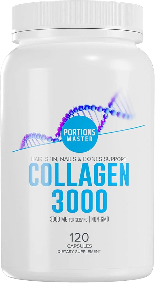 Collagen 3000mg - 120 Capsules, Non GMO, Hair Skin, Nails & Bones Support