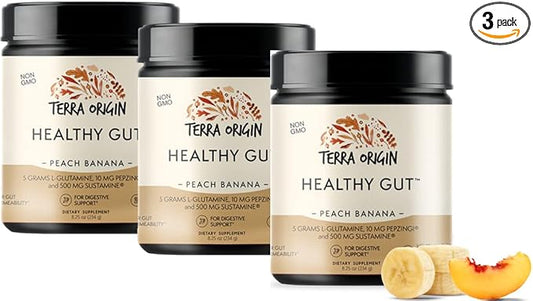 TERRA ORIGIN Healthy Gut Peach Banana 3-Pack, 90 90 Servings 30-Serving tubs)