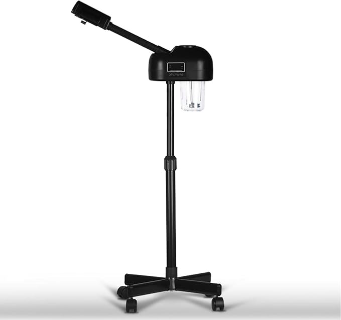 Stand Professional Ozone Facial Steamer with Digital Display, Adjustable Height & Rolling Base, Timer Function, 360° Rotatable Nozzle, Hot Mist Function, Use for Home, Salon SPA (Black)
