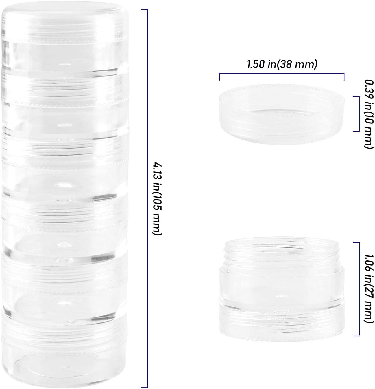 10 Sets 60 Pieces Stackable Cosmetic Containers with Screw Lids, 6 Layer 10g 10ml Round Plastic Bead Storage Box, Clear Column Empty Small Makeup Sample Jar for Glitter Diamond Painting