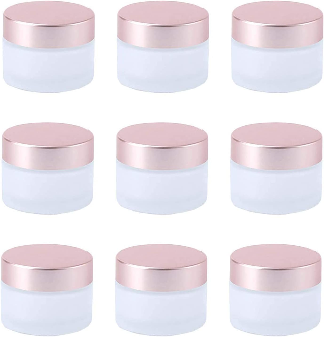 10 Pcs 15 Gram/15ml Empty Jars Clear Frosted Glass Cream Jar Pot Bottles with Rose Gold Lids Cosmetic Container Refillable Glass Eye Cream Jar Pot for Face Lotion Eyeshadow Lip Balms