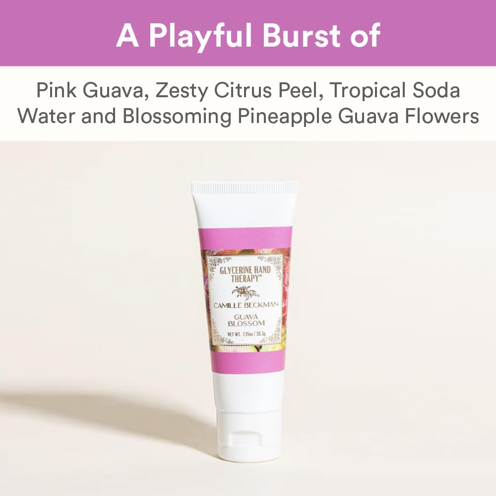 Camille Beckman Glycerine Hand Therapy Cream, Guava Blossom, Ultra Moisturizing Hand Cream for Dry, Cracked Hands, Non-Greasy, Paraben-Free, Made in USA, 1.35 Ounce