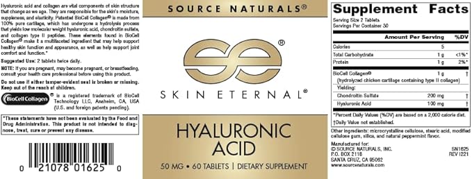Source Naturals Skin Eternal Hyaluronic Acid, 50mg - 60 Tablets