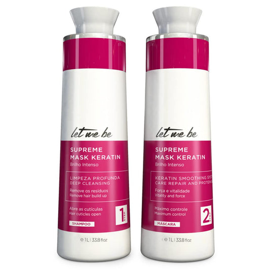 Let Me Be Keratin Hair Kit – Progressive Supreme Mask & Deep Cleansing Shampoo 2x1L (33.8 fl oz) – Frizz Control, Intense Shine – Professional Smoothing System for All Hair Types