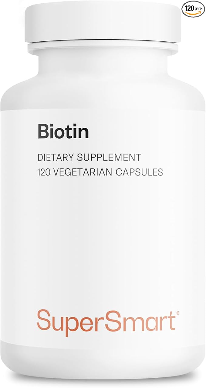 Supersmart - Biotin 10,000mcg / 10g per Day (High Potency) - Vitamin B7 Biotin Supplement - Healthy Hair, Skin & Nails | Non-GMO & Gluten Free - 120 Vegetarian Capsules