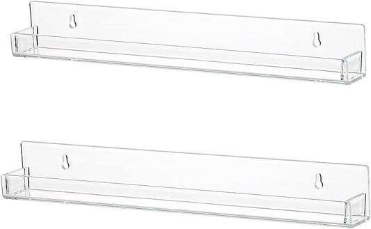 LikeU Nail Polish Rack Wall Mounted Shelf 2 Pack,Clear Acrylic Nail Polish Holder Organizer with Removable Anti-Slip End Inserts,2 Tiers Floating Polish Organizer Display 30 Bottles