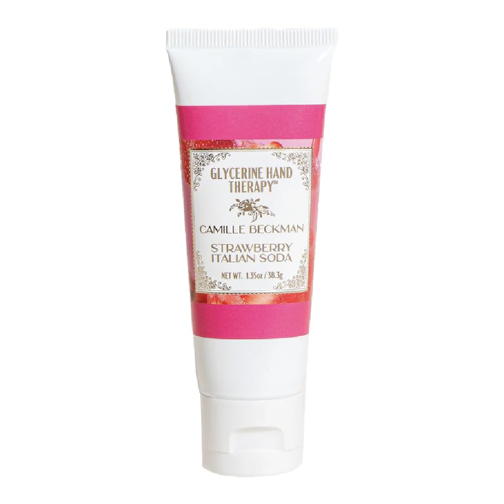 Camille Beckman Glycerine Hand Therapy Cream, Strawberry Italian Soda, Ultra Moisturizing Hand Cream for Dry, Cracked Hands, Non-Greasy, Paraben-Free, Made in USA,1.35 Ounce
