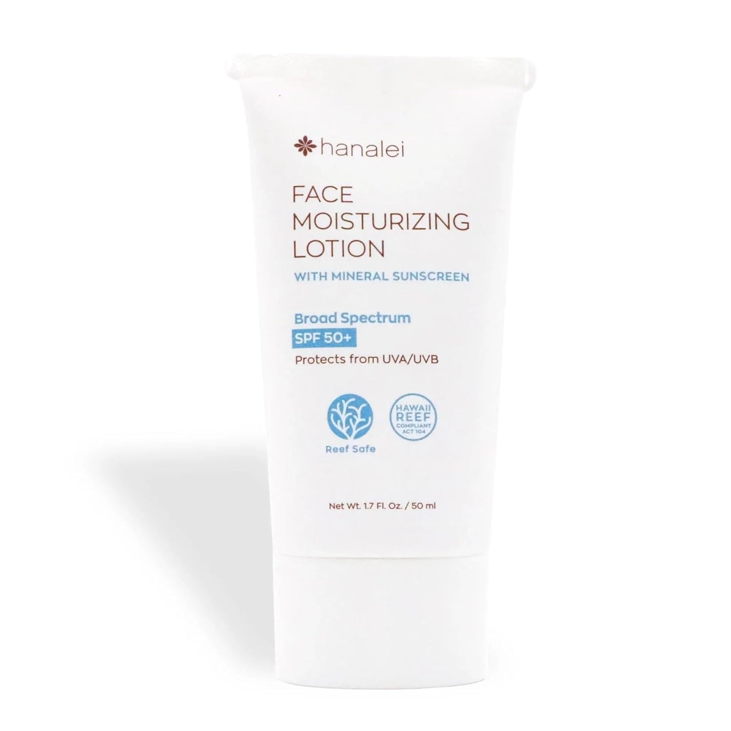 Hanalei Mineral Sunscreen Face Moisturizer SPF 50 – Dermatologist Tested, Zinc Oxide, Vegan, Reef-Safe, Invisible Protection, No White Cast, 3-in-1 Hydrating Primer, Gentle for Sensitive Skin 1.7 oz