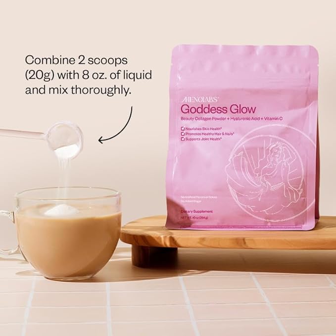 MENOLABS Goddess Glow Collagen Peptides Powder (Type I, III) - 14 Servings (280 g) - Menopause Supplements for Women with Hyaluronic Acid & Vitamin C - Unflavored