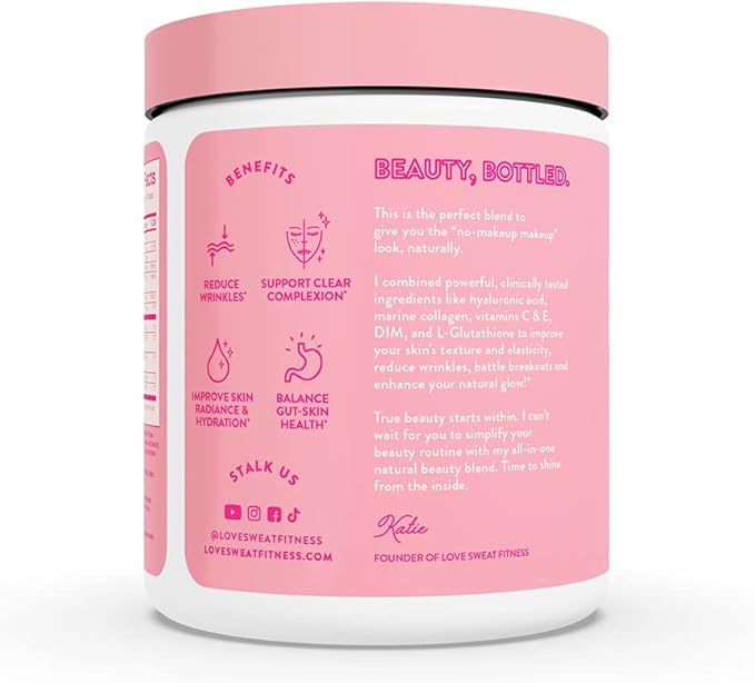 Love Sweat Fitness Natural Beauty Marine Collagen Skin Blend | Supports Skin Hydration and Radiance | Sugar-Free, Gluten-Free, Non-GMO | Pink Dragonfruit Flavor - 28 Servings
