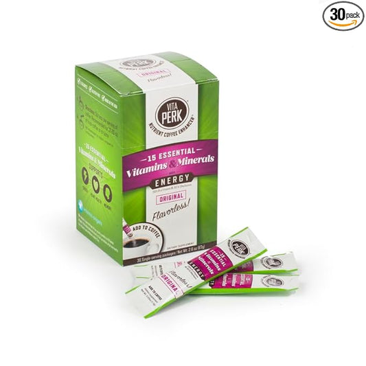 VitaPerk Energy, Original (Flavorless), 30 pack, Add HEALTHY ENERGY plus 15 Vitamins and Minerals to your favorite brewed coffee
