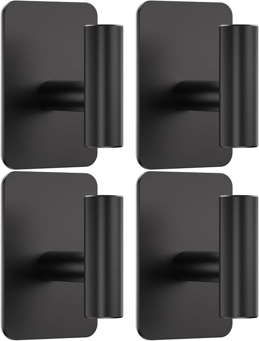 Heavy Duty Adhesive Hooks - 26lb Max, Sticky Wall Hooks Waterproof Stainless Steel for Hanging Towel, Coat, Robe, Towel Hooks Stick on Bathroom, Kitchen, Shower, Door (Black, 4 Pack)