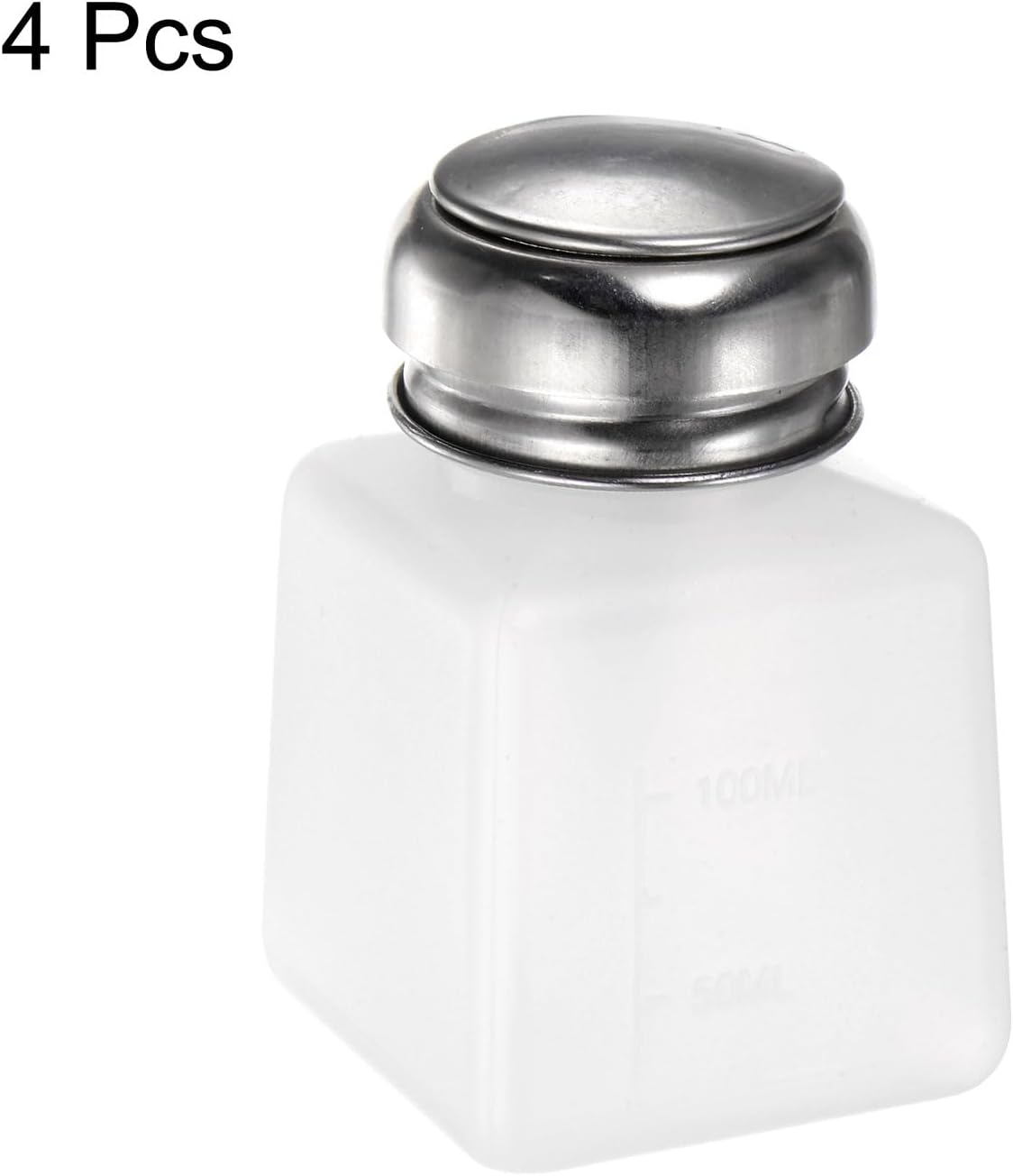 HARFINGTON 4PCS 100ML(3.4oz) Push Down Alcohol Dispenser Pump Liquid Press Empty Bottles Refillable Container for Acetone Cleanser Nail Polish Remover, White