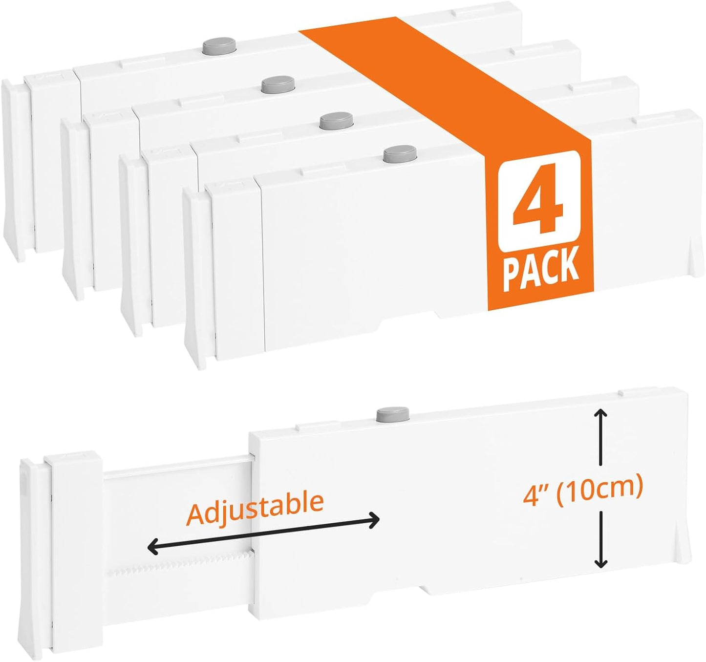 4 Pack 4" High Drawer Dividers, 11"-17" Expandable Drawer Organizer For Clothes, Dresser Drawer Organizer, Drawer Separators for Baby Clothes, Vanity, Kitchen and Office Storage, Warm White