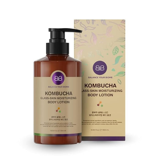 BALANCE YOUR BIOME Kombucha Glass-Skin Moisturizing Body Lotion, Fermented soybeans, barley, pear juice, pomegranate,12 types of Vitamin. pH balance, K-Beauty,16.9 fl.oz.500ml,No Silicone