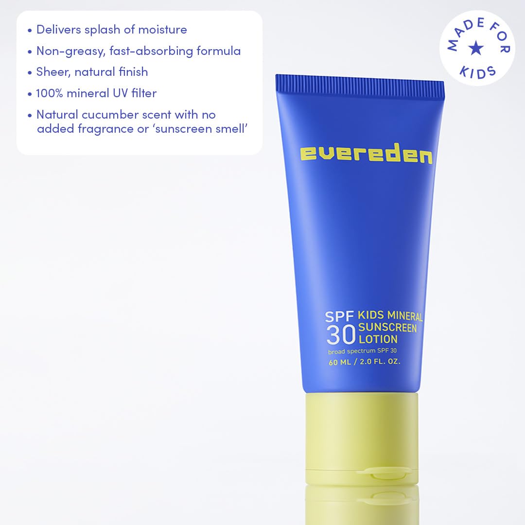 Evereden Premium Mineral Sunscreen SPF 30: Baby-Safe Whole-Family Mineral Sunblock Kids Love - Non-Nano Kids Sunscreen for Year-Round UVA & UVB Protection -Safe & Reef-Friendly - FSA Eligible