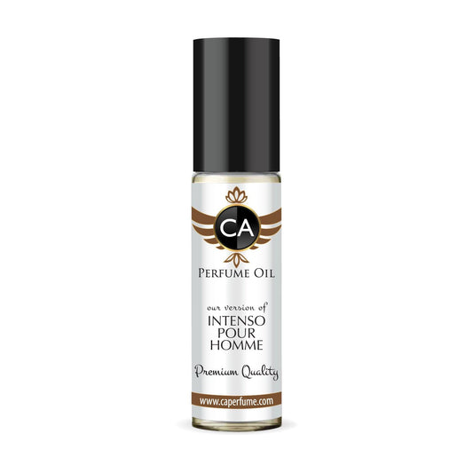 CA Perfume Impression of Intenso Pour Homme for Men Fragrance Oil Woody Aromatic Scent Long Lasting Cologne for Men Travel Size TSA Ready Mini Parfum Body Oil Roll-on 0.33 Fl Oz 10ml
