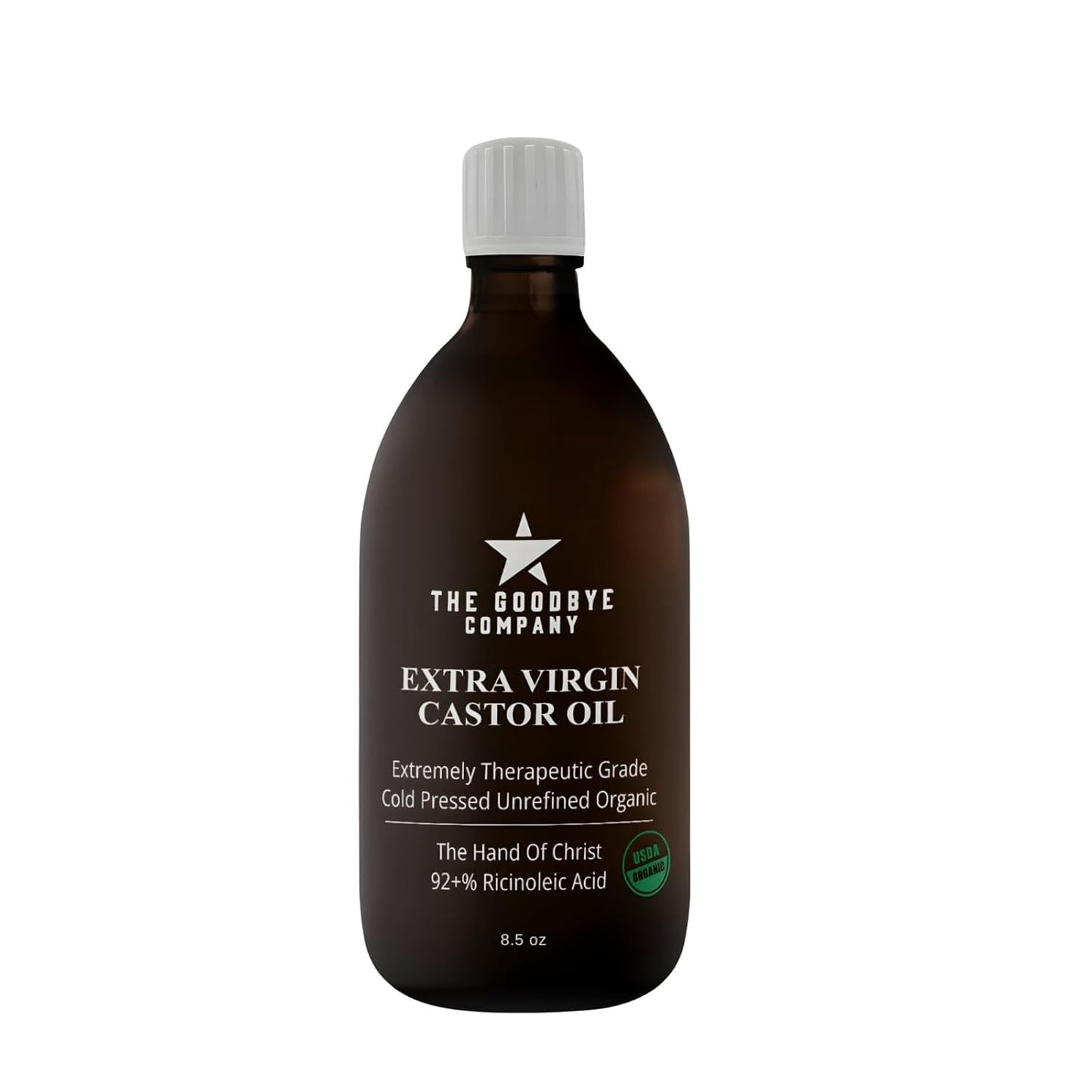 The Goodbye Company Organic Cold-Pressed Castor Oil - 8.5 oz Glass Bottle, Hexane-Free, Extra Virgin, Small Batch Family Farm Ethically Sourced for Hair Growth, Skin Care, Lashes, Brows & Castor Oil