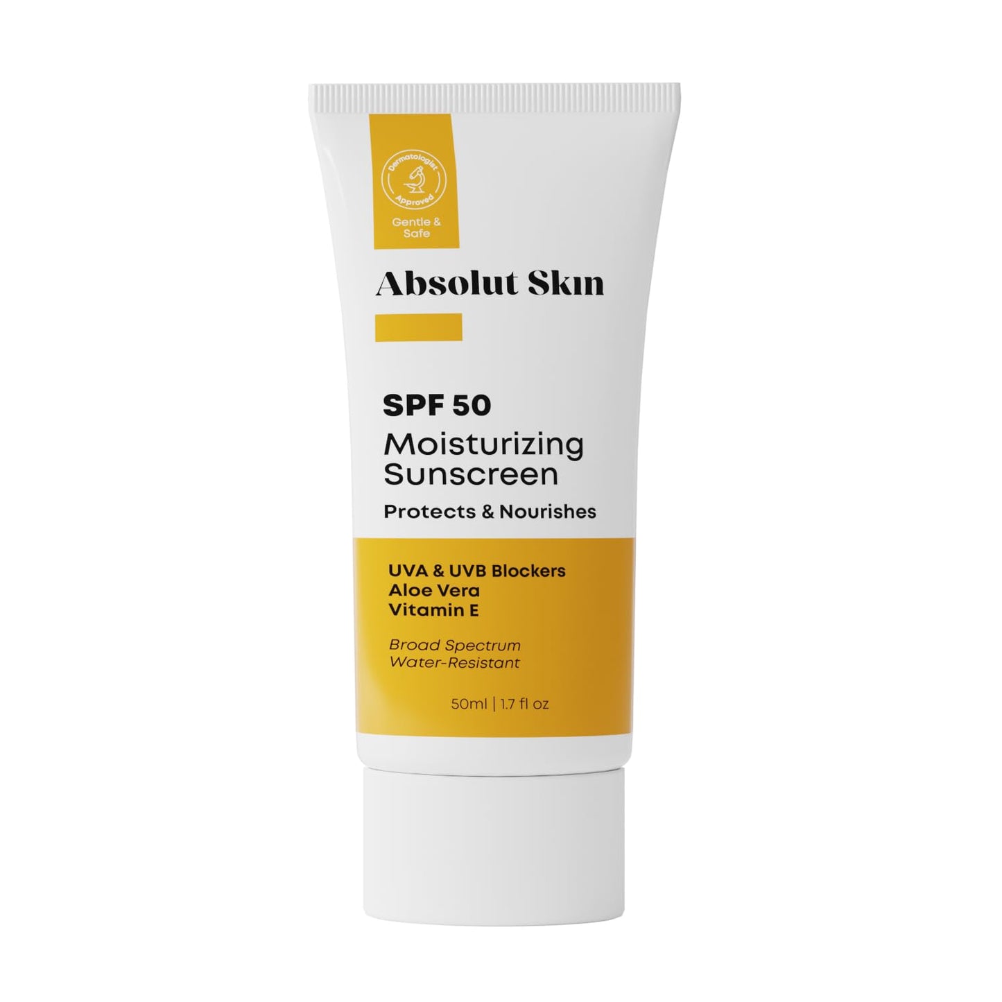 AbsolutSkin SPF 50 Moisturizing Sunscreen – Lightweight Daily Face Sunscreen with Aloe & Vitamin E – No White Cast – 60ml