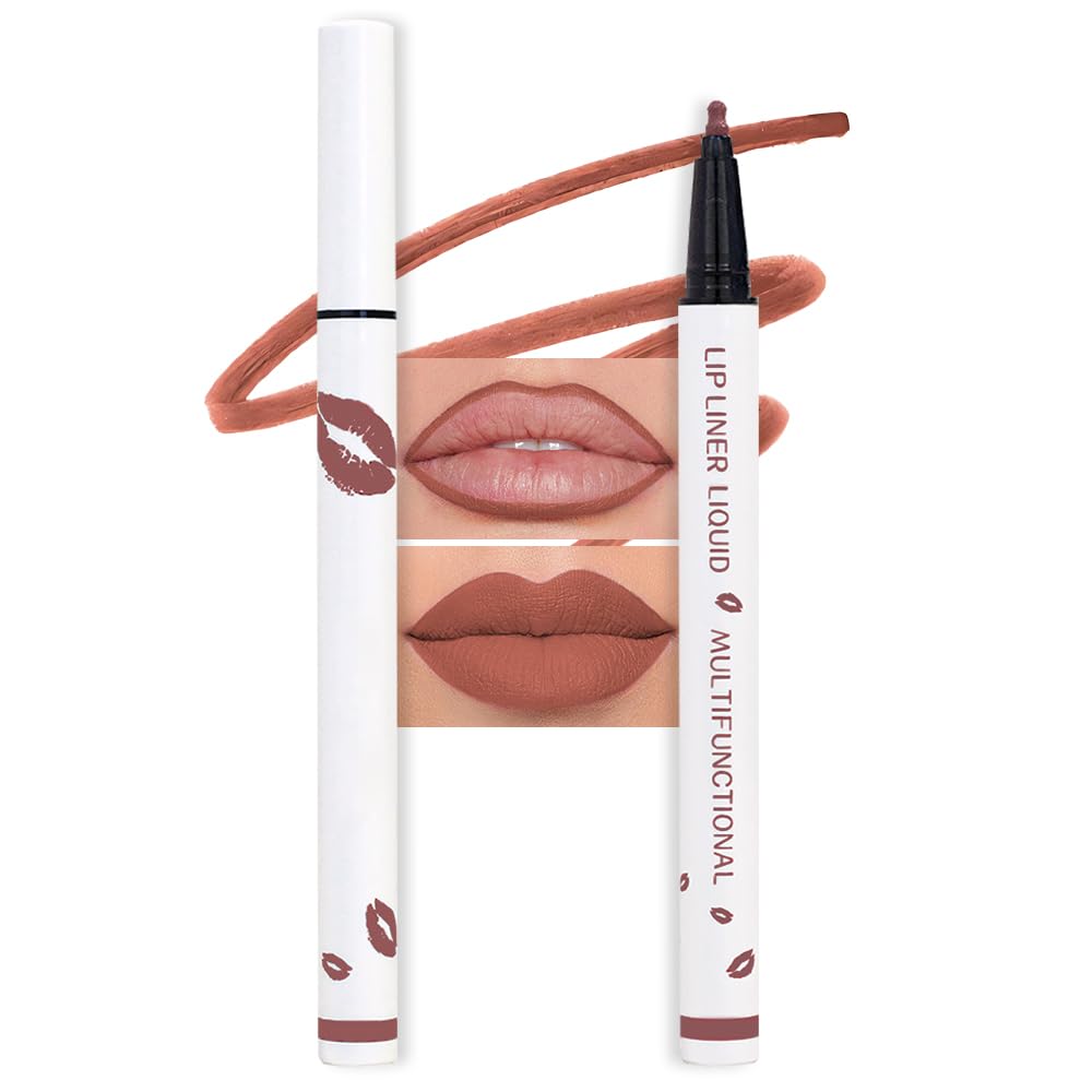 evpct Longwear Liquid Lip Liner Stain Marker Pen Long Lasting Waterproof, Nude Brown Mocha Matte Semi Permanent 24 Hour Lip Liner and Lipstick Combo, Color Stay Lipliner All Day, Lips Stain peel off