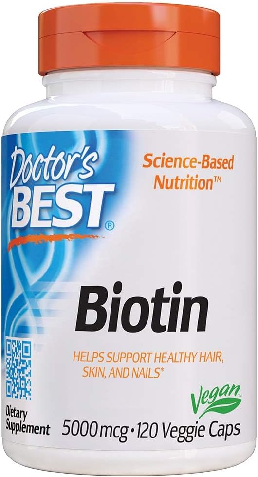 Doctor's Best Biotin Supports Hair, Skin, Nails, Boost Energy, Nervous System, Non-GMO, Vegan, Gluten Free, 120 Count