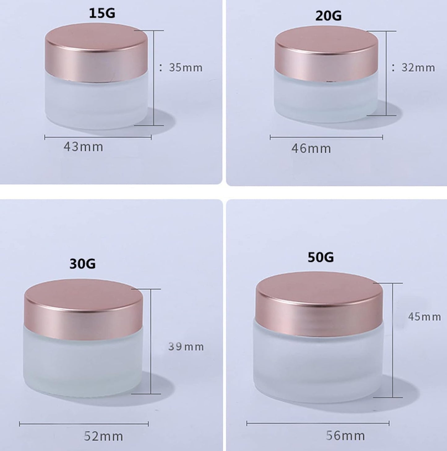 10 Pcs 15 Gram/15ml Empty Jars Clear Frosted Glass Cream Jar Pot Bottles with Rose Gold Lids Cosmetic Container Refillable Glass Eye Cream Jar Pot for Face Lotion Eyeshadow Lip Balms
