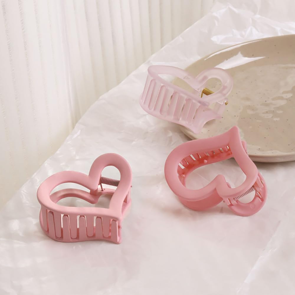 3Pcs Cute Medium Matte Acrylic Pink Hair Claw Clips - Love Heart Jaw Clips for Women, Valentine's Day Party Hair Styling Accessories