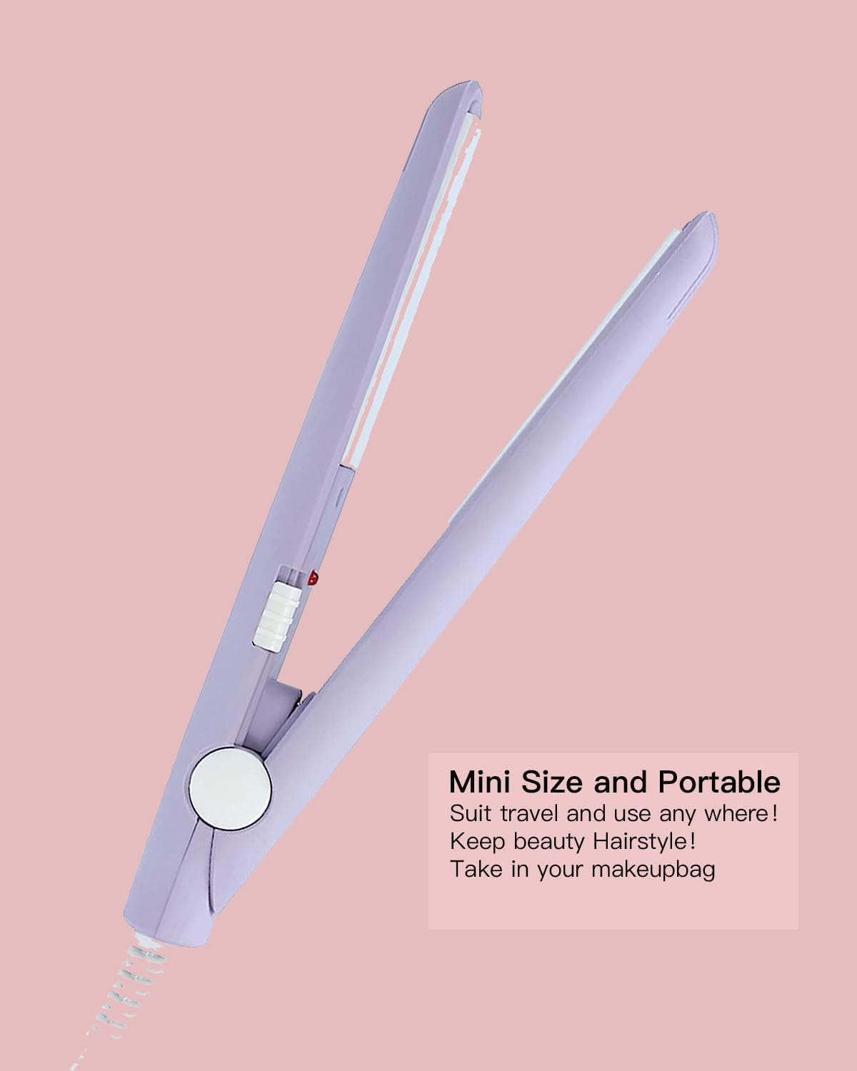 WenTigDY Hair Straightener, 2 in 1 Hair Curler, Mini Hair Straightener, Hairstyling Iron Heating Curler, Tourmaline Ceramic + Plastic, 190C, for Travel, Dormitory or Home (Purple)